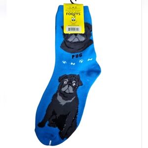 Foozys Royal Blue Crew Socks Black pug NWT